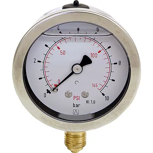 Rohrfeder-Manometer ø 63 mm mit Glyzerin, DN 8 (1/4") radial